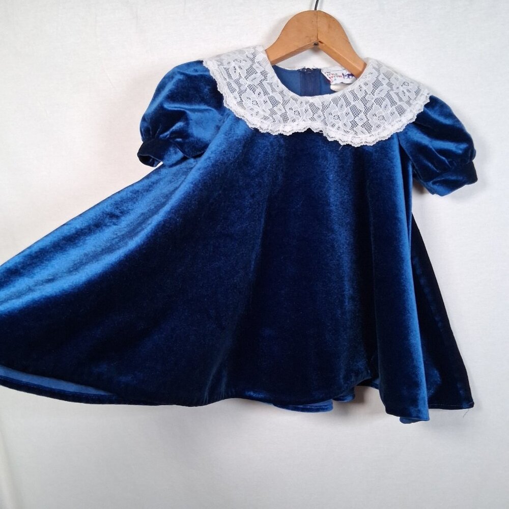 Vintage The Little Trotter Dress Size 4 Royal Blue Velour Lace Collar Party - Picture 5 of 16